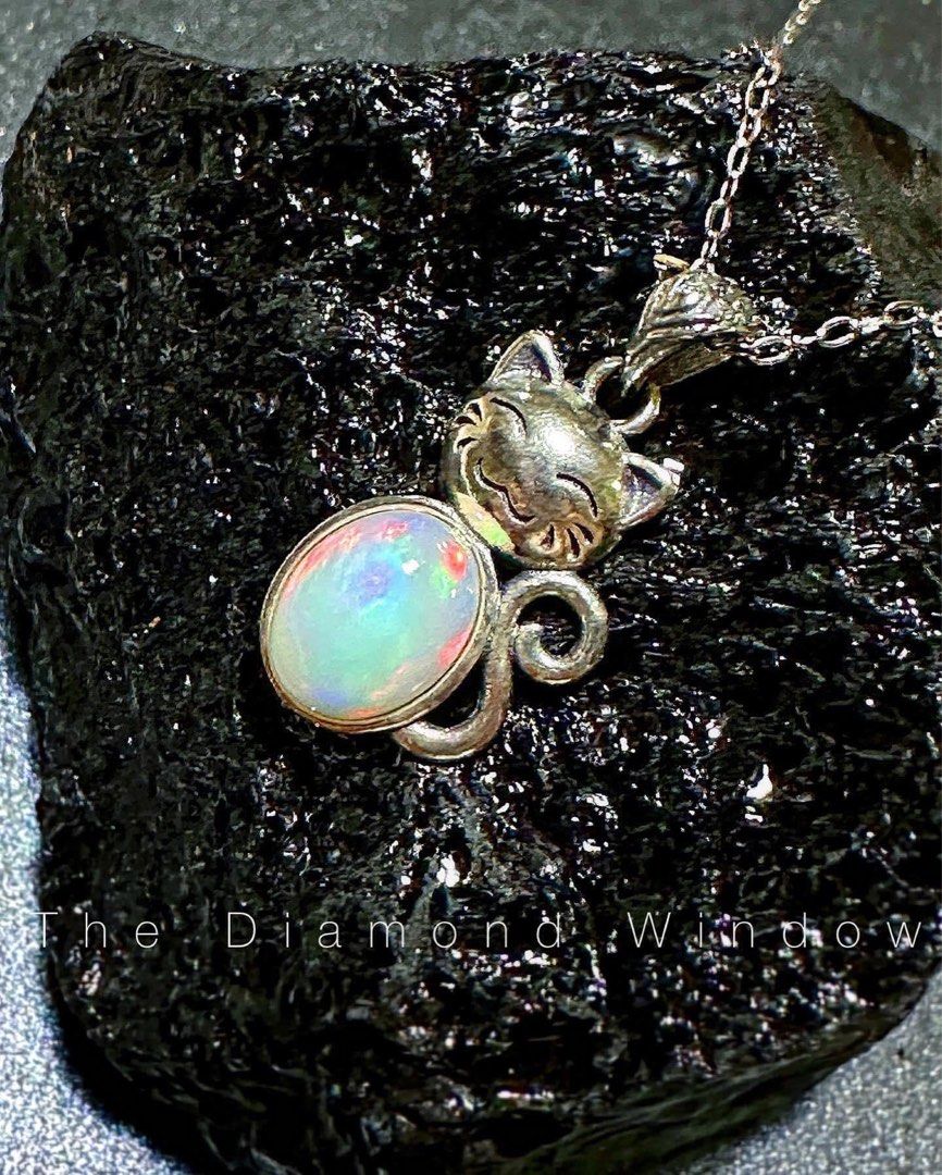 Ethiopian Opal Cat 925 Silver Necklace Women s Fashion Jewelry