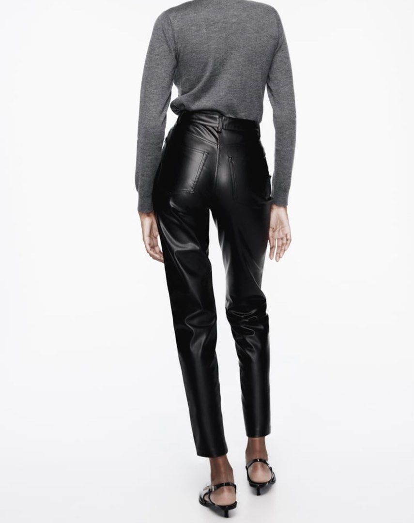 Faux Leather Mom Jeans Trousers Women s Fashion Bottoms Jeans