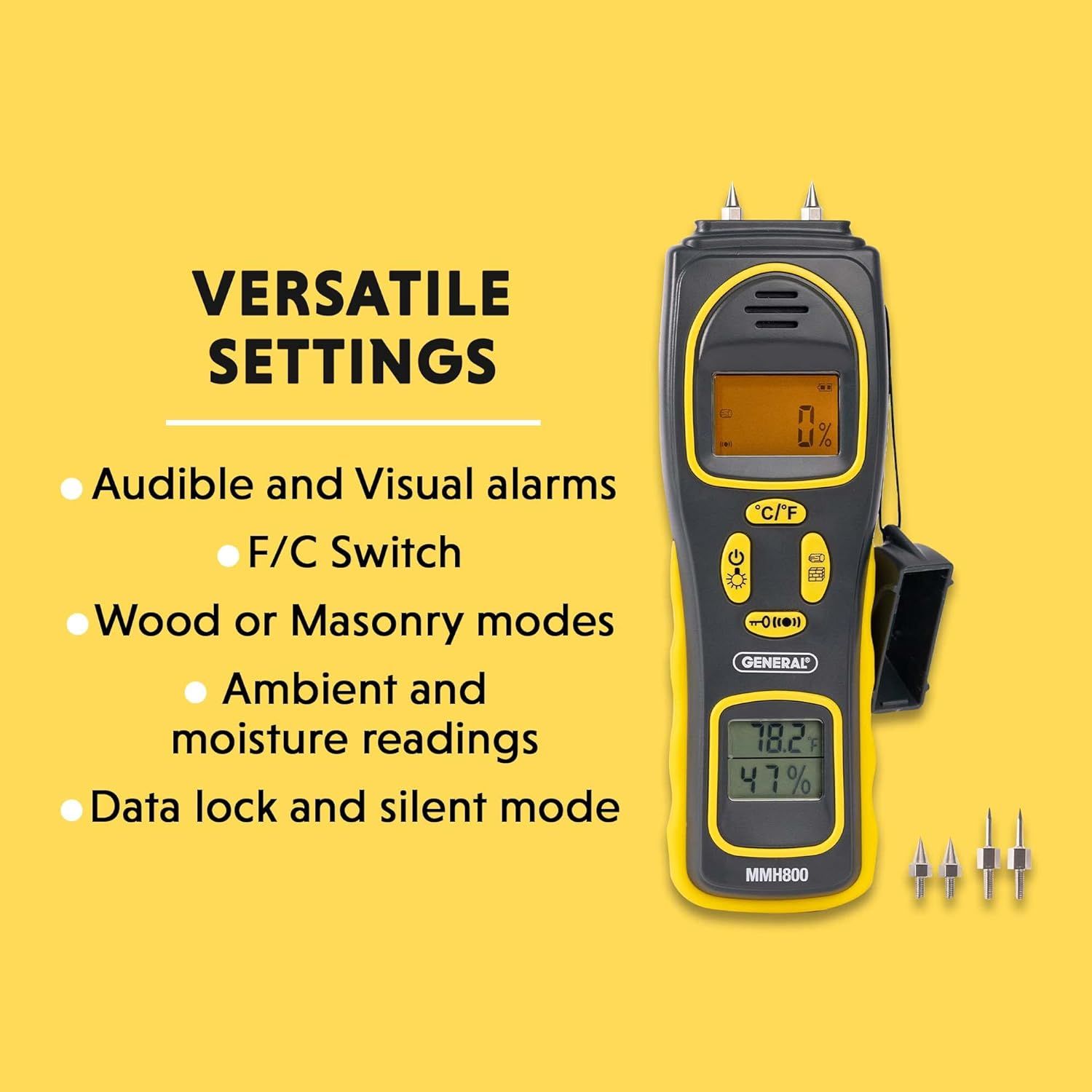 General Tools 4-in-1 Pin/Pinless Combo Moisture Meter #MMH800 - Pin/Pinless  Combo Mold Detector for Home - Dual LCD Display & Audible Alarm, Furniture  & Home Living, Home Improvement & Organisation, Home Improvement