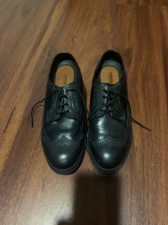 Geox black rubber sole leather wingtip shoes