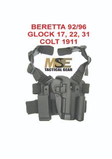 Gun Leg Holster for Beretta 92/96, Glock 17, 22, 31 & Colt 1911 w/Mag and Flashlight Holster