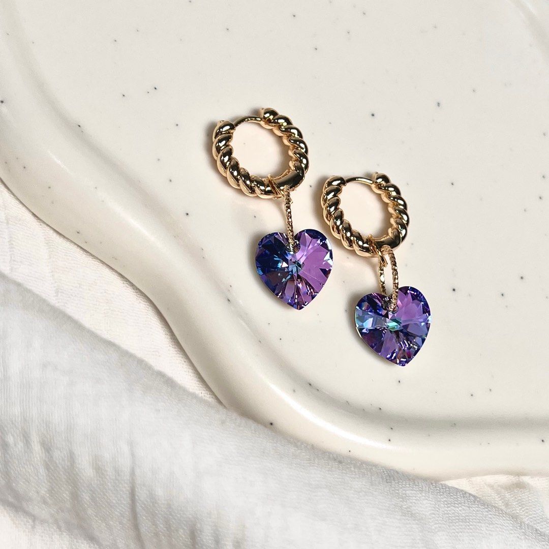 Handmade Swarovski Heart Earrings CNY edition Women s Fashion