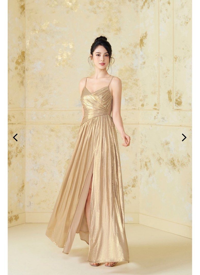 HARMONY WRAP MAXI DRESS IN GLAMOUR GOLD Women s Fashion Dresses
