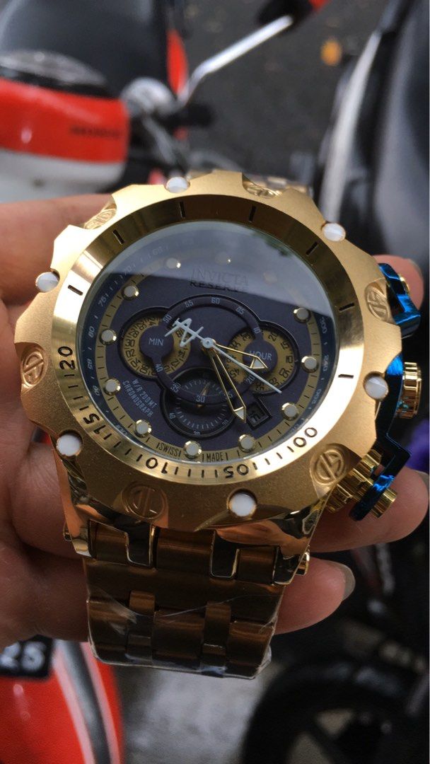 Jam Tangan pria invicta premium chronograph blue gold, Fesyen Pria