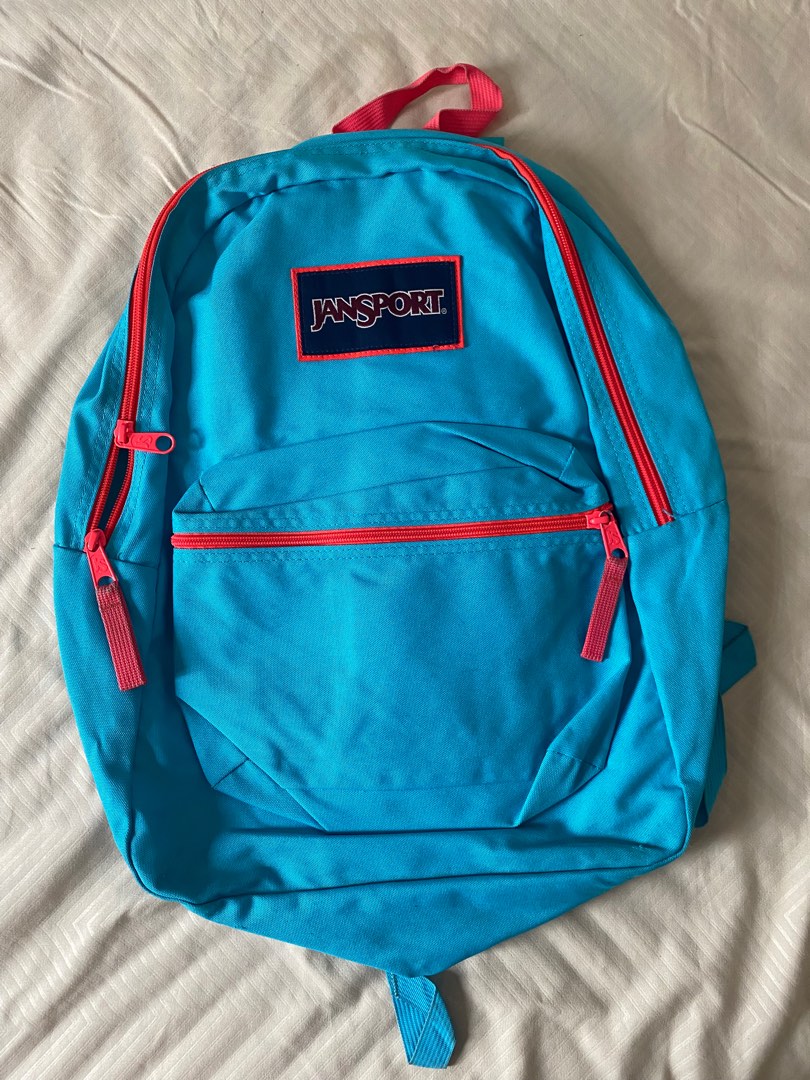 Pink and online blue jansport backpack