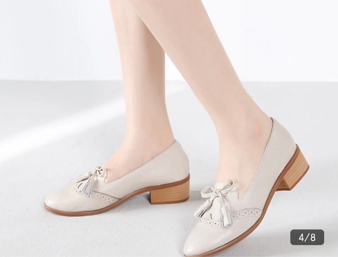 Leather Heeled Brogues in Nude Women s Fashion Footwear Heels