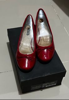 Massimo Dutti Red Pumps Chunky Block with Ribbon