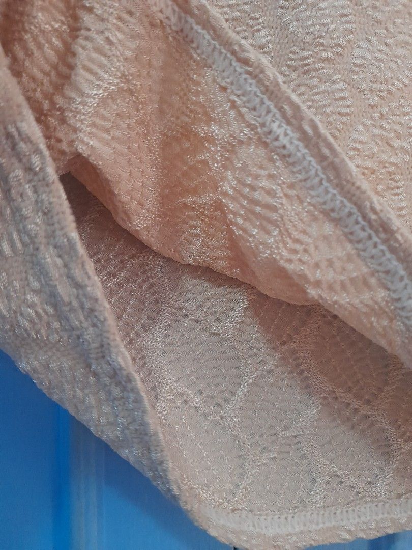 Peach Lace Puff Sleeves Top