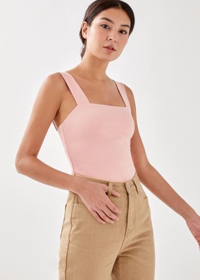 Dusty Pink Square Neck Sleeveless Bodysuit