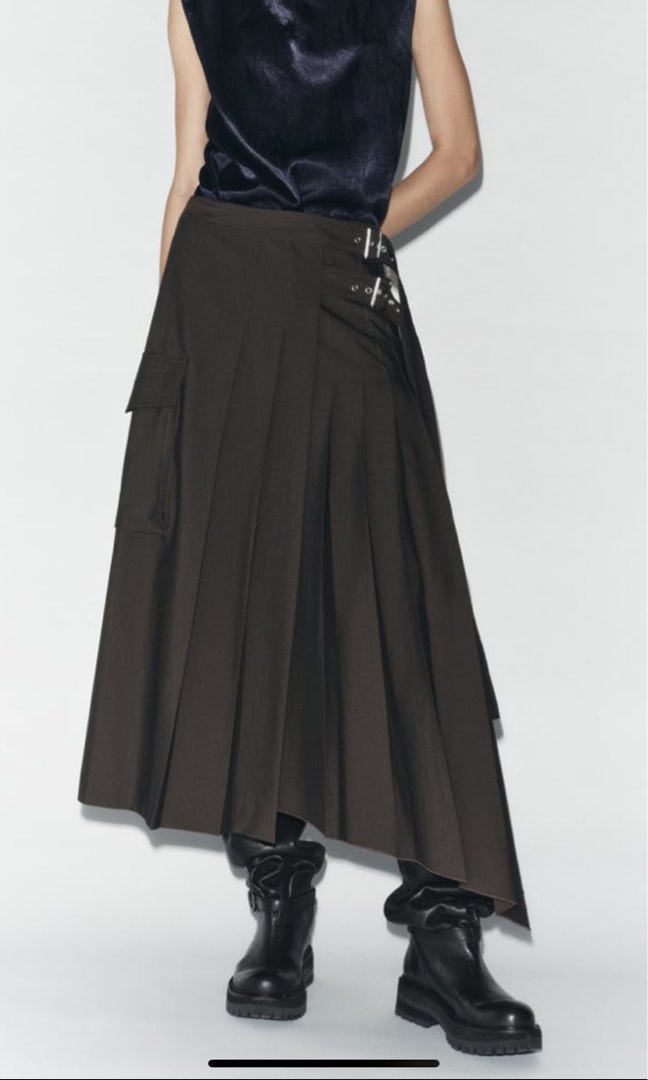 OP: $169) NWT Zara Asymmetric Pleated Skirt with Buckle, Women's