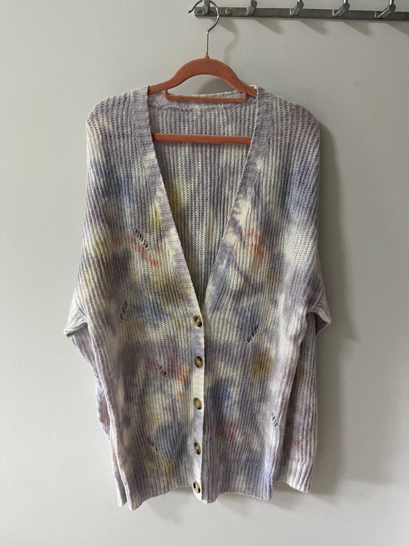 Pastel purple lilac rainbow tie dye distressed long oversized knit cardigan BLACKPINK Jennie inspired high quality Women s Fashion Coats Jackets and Outerwear on Carousell