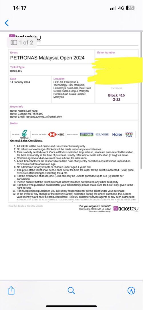 PETRONAS Malaysia Open 2024 Final Tickets, Tickets & Vouchers, Event