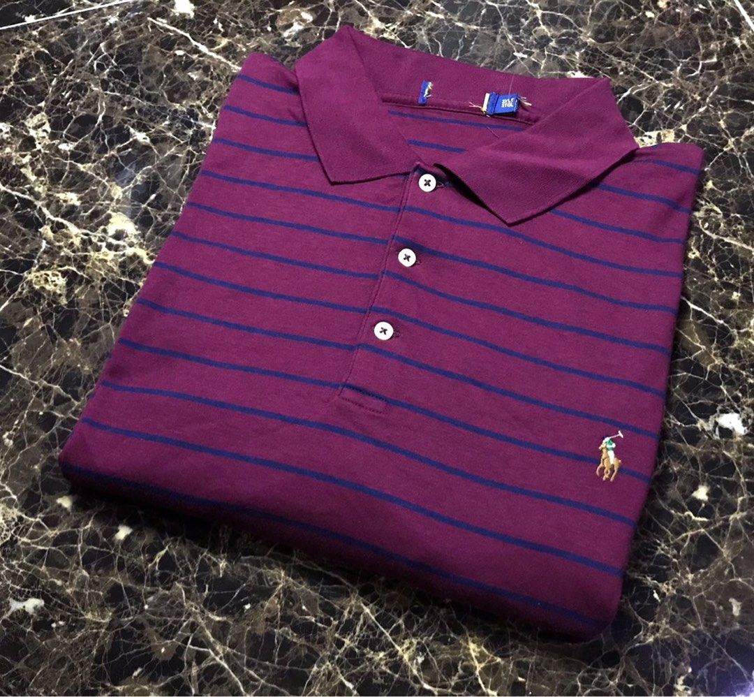 POLO RALPH LAUREN MAROON STRIPES COLLAR TSHIRT BIG SIZE 3XL PIT 29