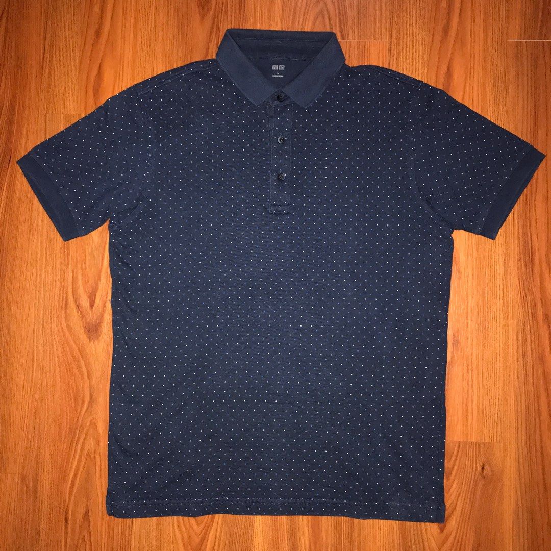 Polo Shirt UNIQLO Polkadot Navy Blue (L), Fesyen Pria, Pakaian