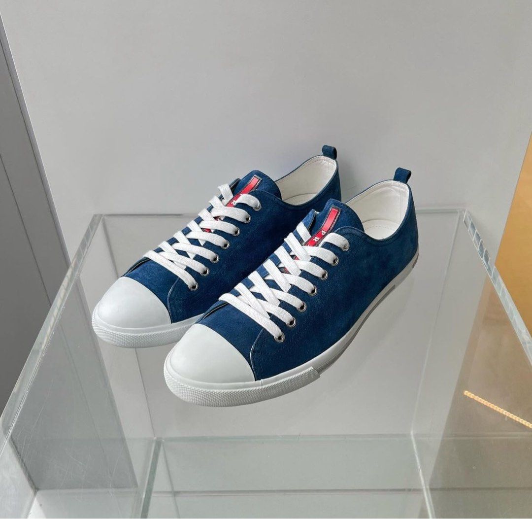 White Brushed Leather And Leather Sneakers | PRADA