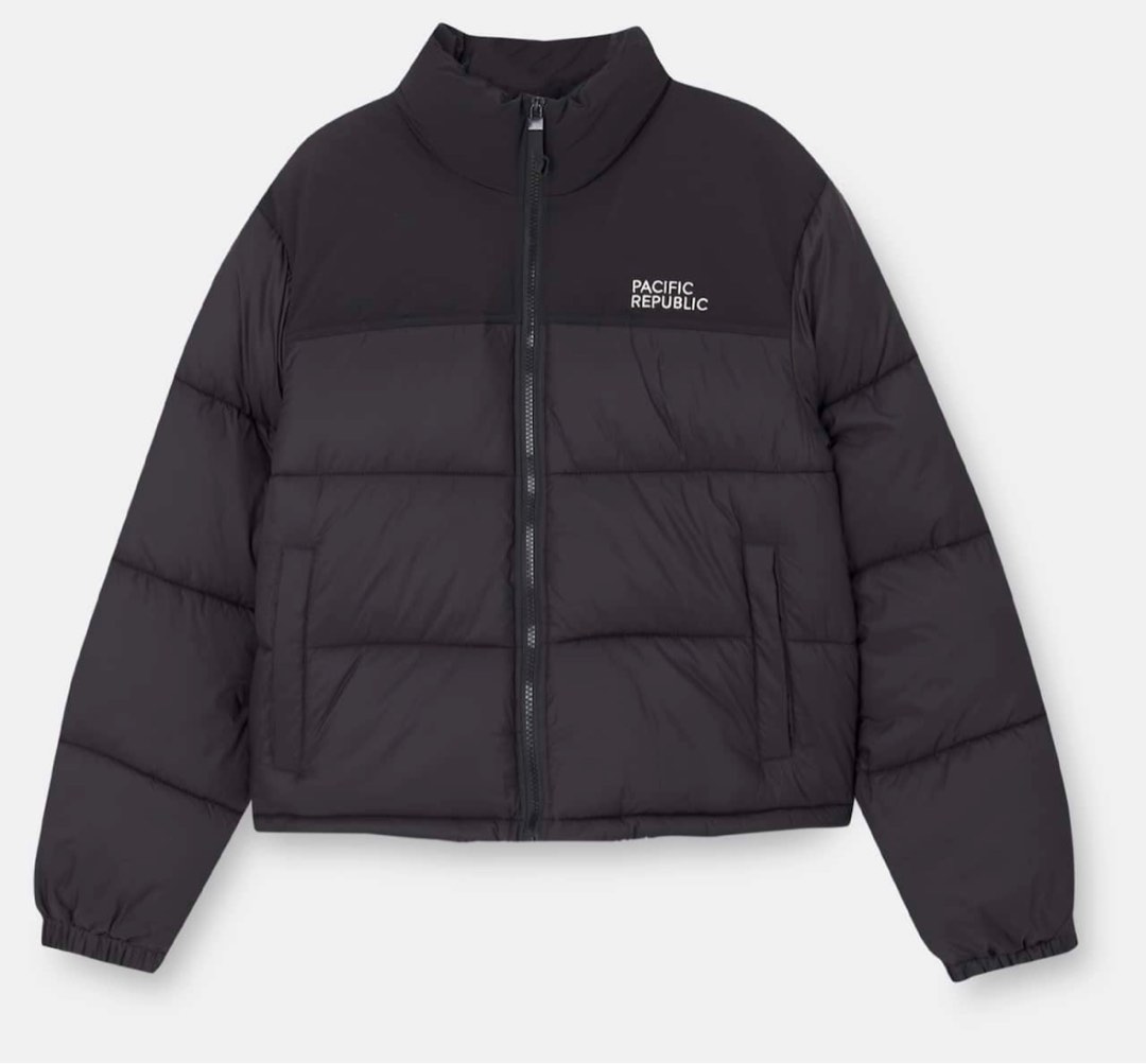 pull and bear pacific republic black puffer jacket
