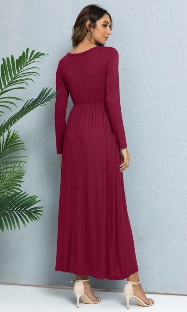 Maroon long sleeve maxi dress sale