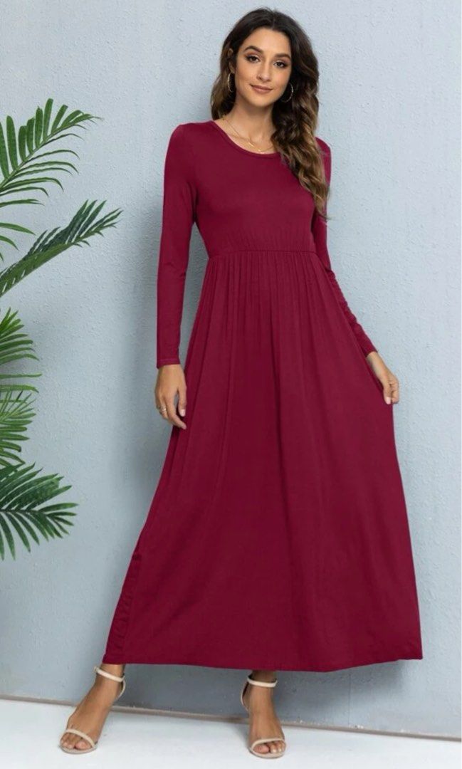 Red maxi dress long sleeve hotsell