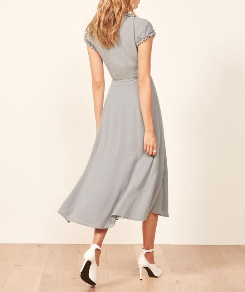 Reformation Gwenyth Grey Midi Wrap Dress XS Women s Fashion