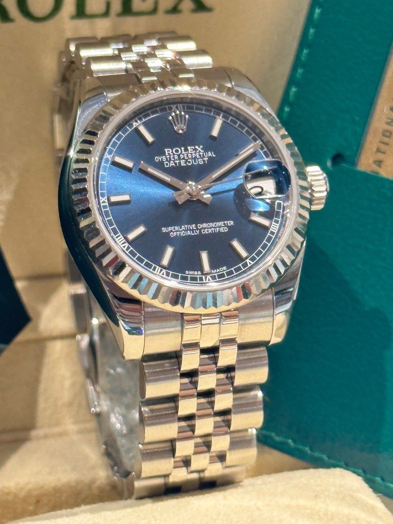 Rolex Datejust 31 178274 Fluted Bezel Jubilee Bracelet Blue Index Dial