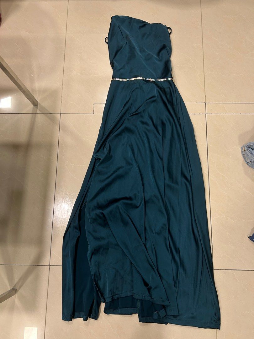 Shein cowlick open slit criss cross back reworked evening gown