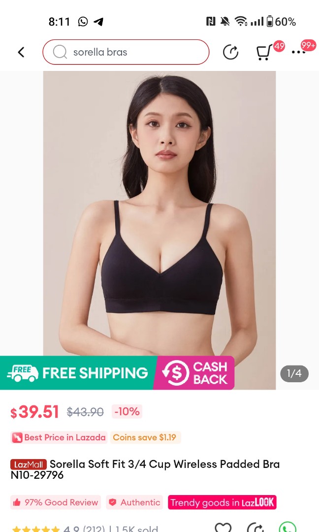 Soft Fit 3/4 Cup Wireless Padded Bra