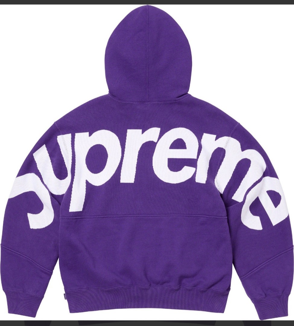 SUPREME 23FW BIG LOGO JACQUARD HOODED SWEATSHIRT Purple M size