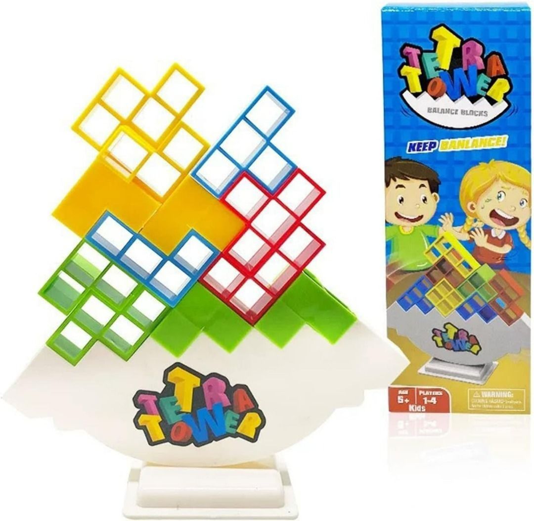 48 Pcs Tetra Tower Balance Stacking Blocks Game, Board Games for 2 Players+  Family Games, Parties, Travel, Kids & Adults Team Building Blocks Toy