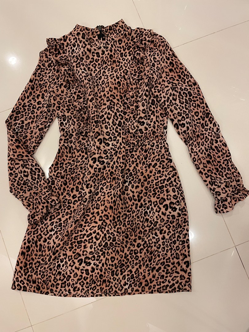 Topshop Animal Print Ruffle Dress Women s Fashion Dresses Sets