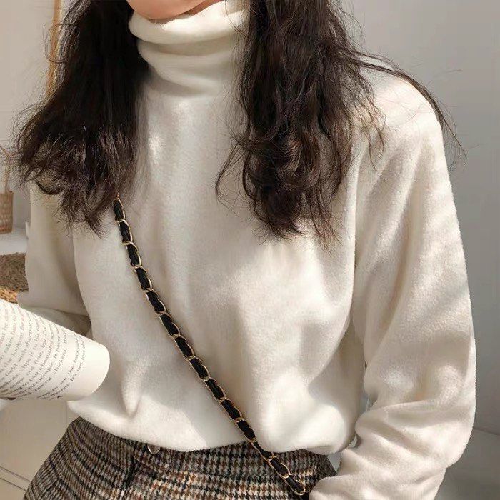 White High Neck Long Sleeve Women s Fashion Tops Longsleeves on