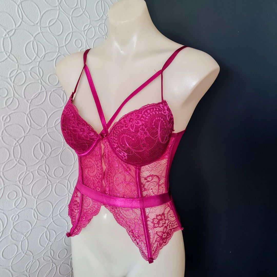 sexy 80s clothes Women's size S 'JUST SEXY LINGERIE' Gorgeous pink lace strappy corset