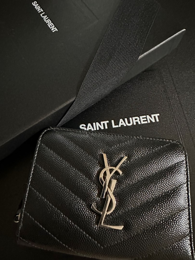 YSL SAINT LAURENT Cassandre Matelasse Compact Zip Around Wallet, Luxury ...
