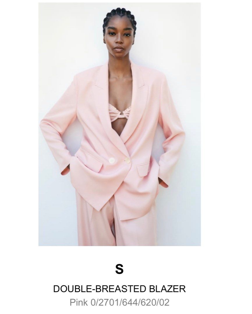 Zara pink best sale double breasted blazer