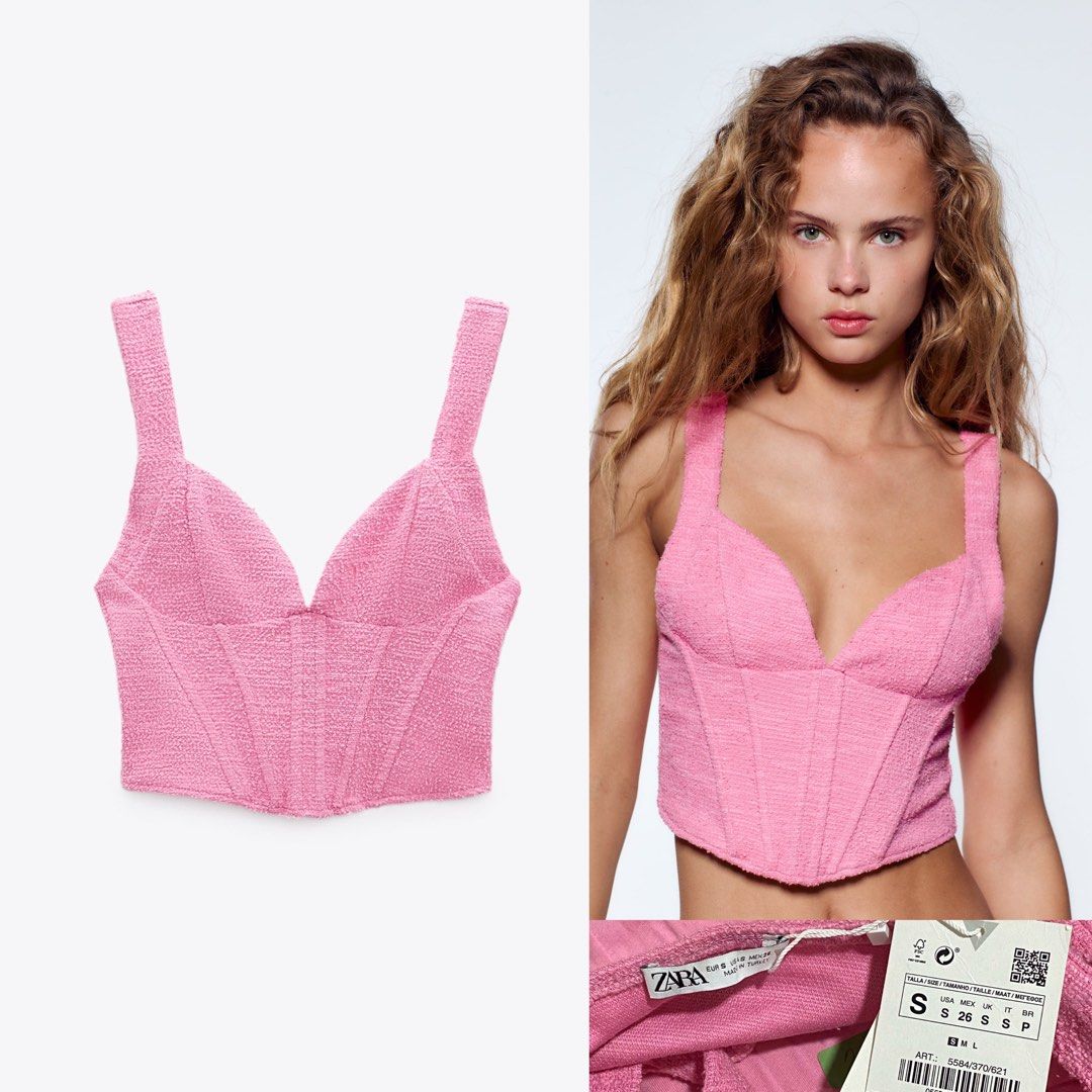 ZARA Pink Gingham Corset Bustier Top, Women's Fashion, Tops, Sleeveless on  Carousell