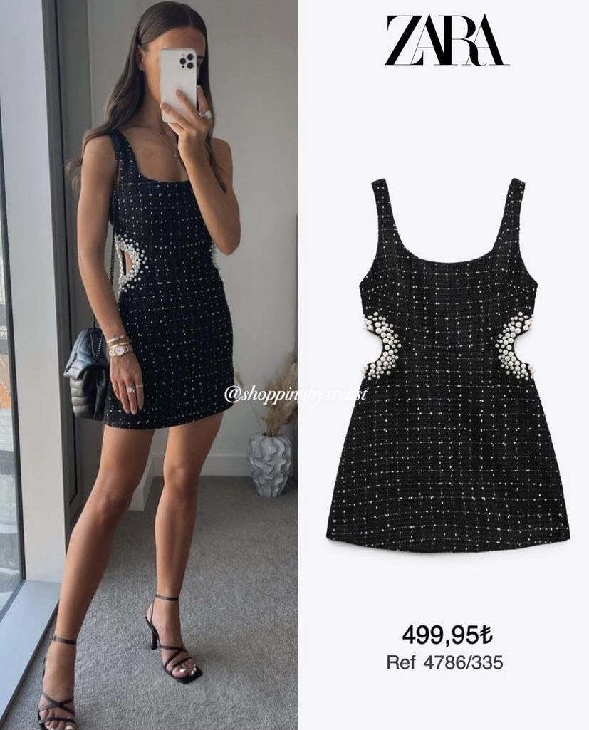 Robe Zara En Tweed Bleu Marine – Franges Brillantes Argent – Taille S 36 – Occasion Très Bon état