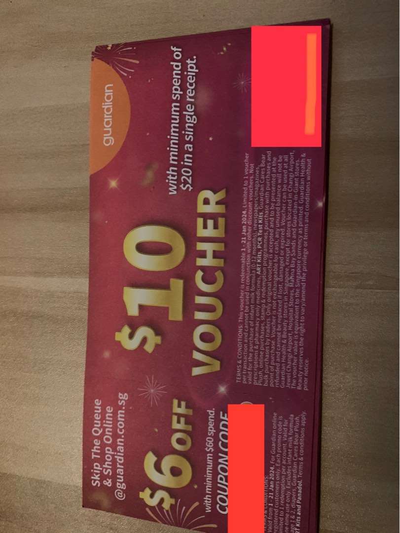 10 voucher for Guardian, Tickets & Vouchers, Vouchers on Carousell