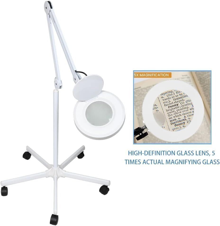 10X Magnifying Glass with Light and Stand, Veemagni Floor Lamp with 5