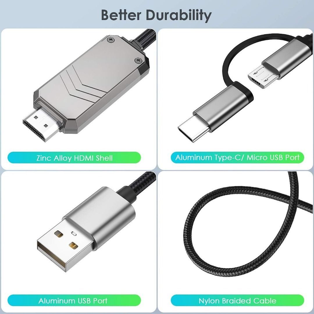 3 in 1 HDMI Cable Adapter Type C/Micro USB/Phone MHL to HDMI Mirroring  Phone to TV/Projector/Monitor HDTV 1080P Compatible with Phone Series