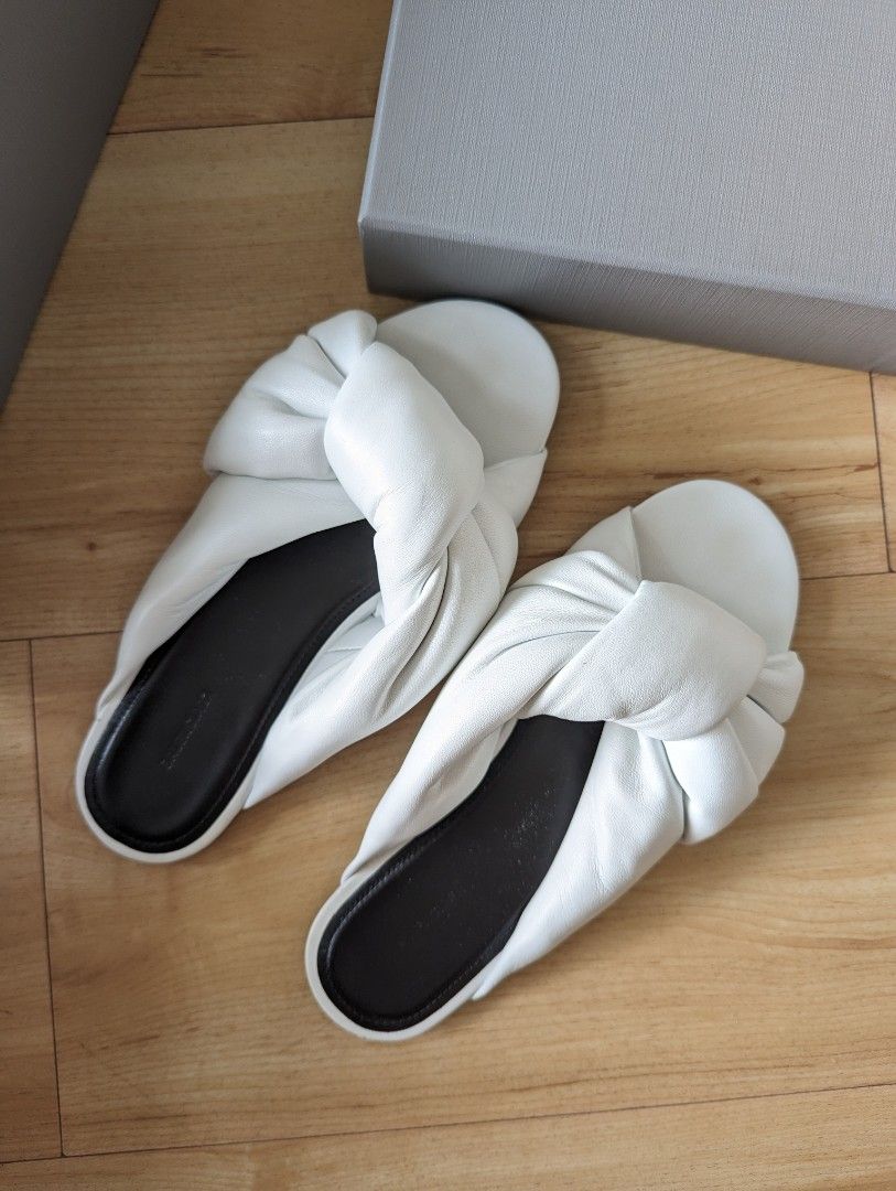 Authentic Balenciaga Drapy Knotted Leather Slides Luxury