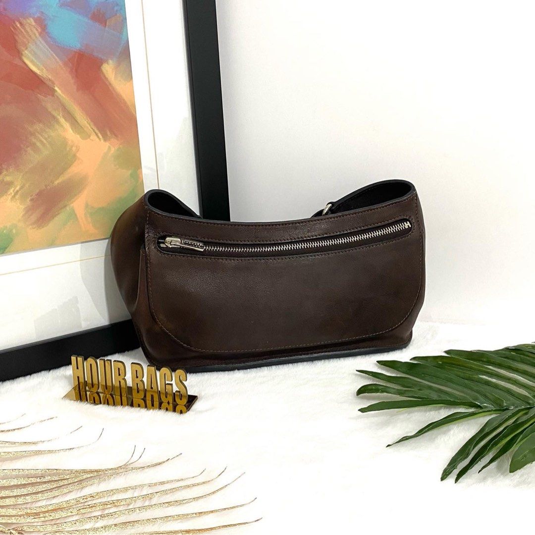 Authentic Hermes Brown Calfskin Cityslide Belt Bag in