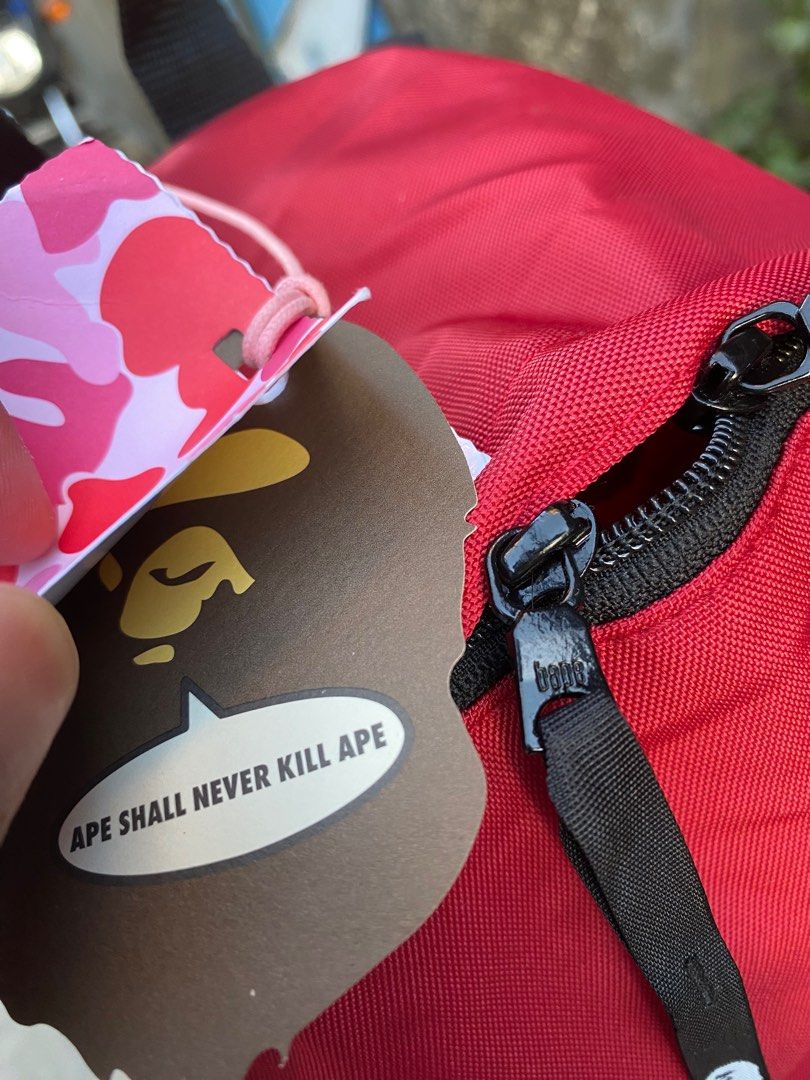A BATHING APE BAPE BACKPACK RED LOGO BOOK BAG