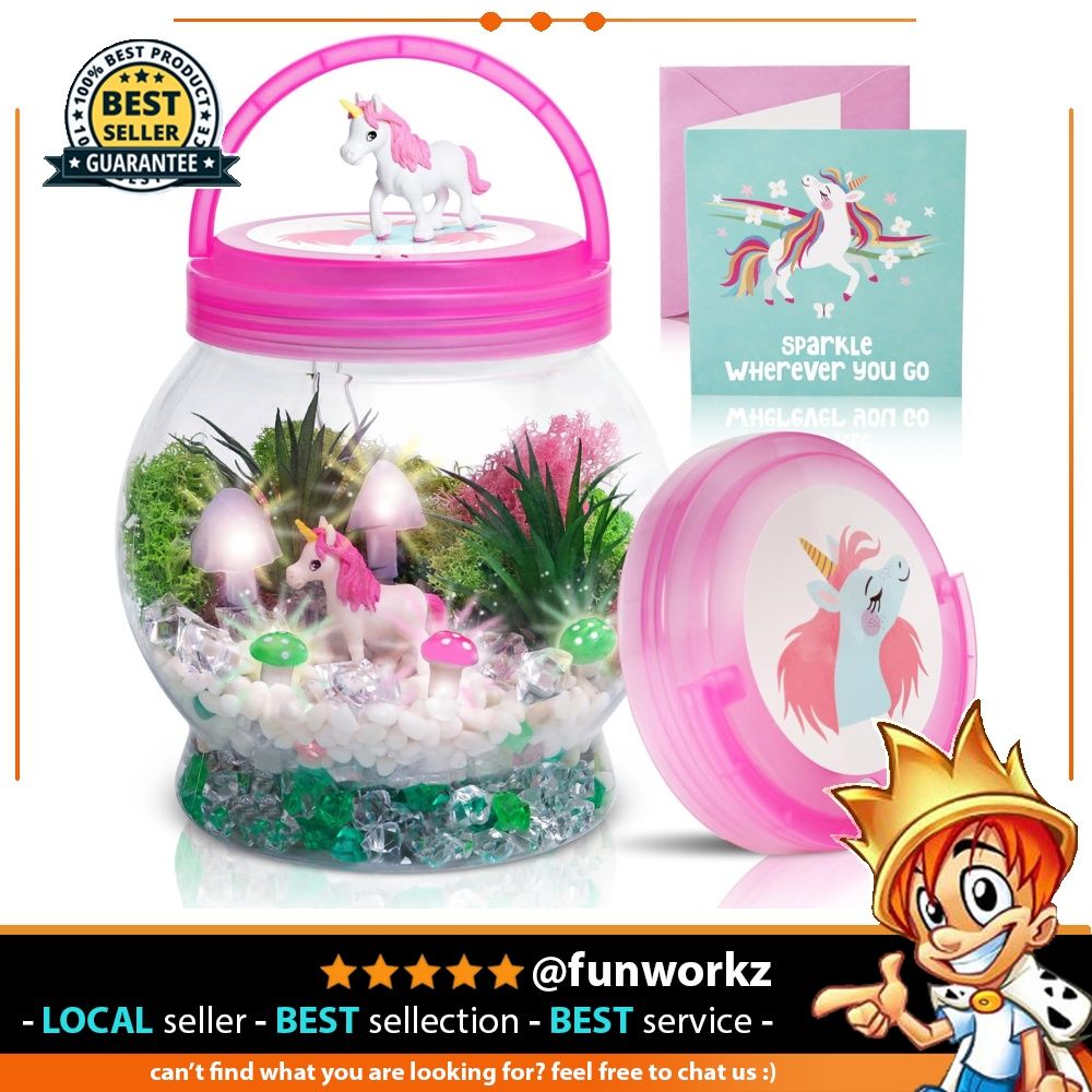 Amitié Lane Light Up Unicorn Terrarium Kit for Kids, Unicorns