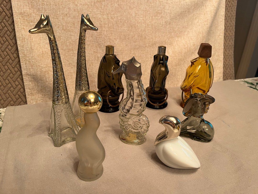Avon 1970s perfume bottles giraffe hippo horse mouse owl bird pig