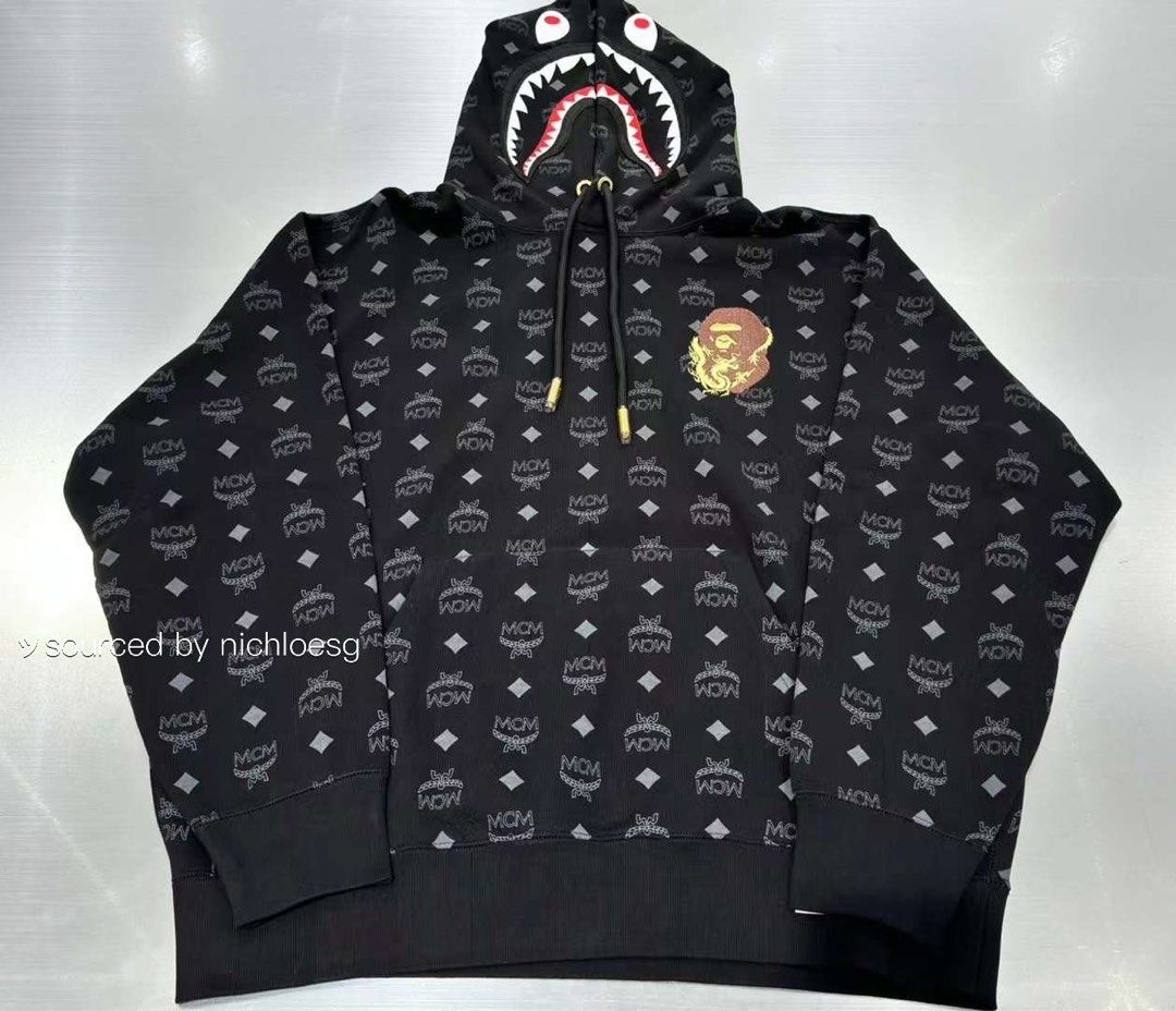 BAPE X MCM SHARK PULLOVER HOODIE Men s Fashion Tops Sets Hoodies on Carousell