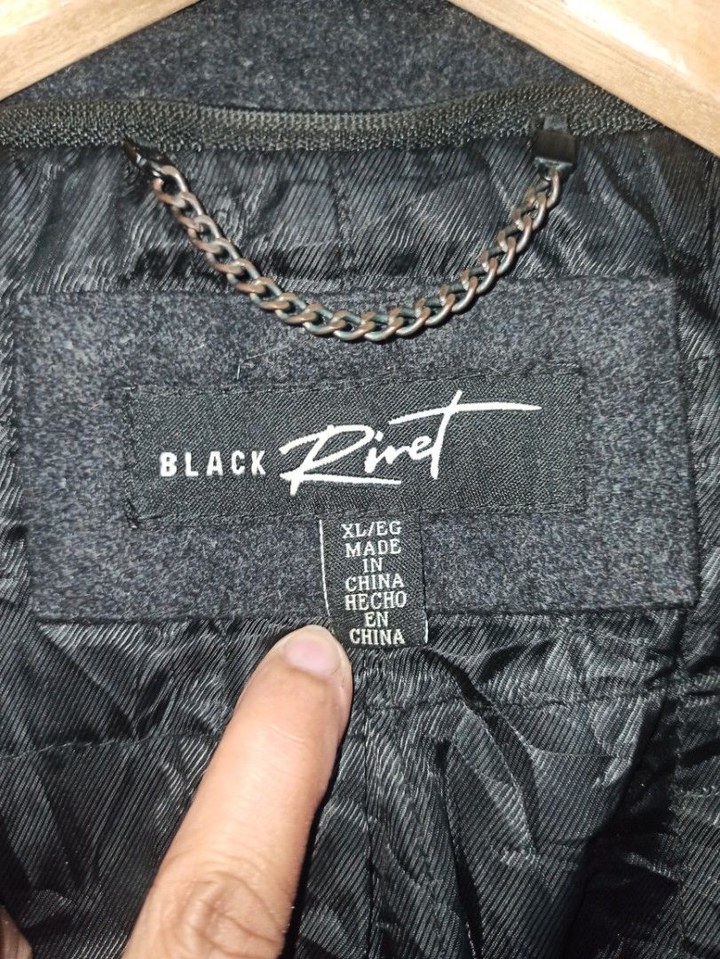 Black rivet store wool coat