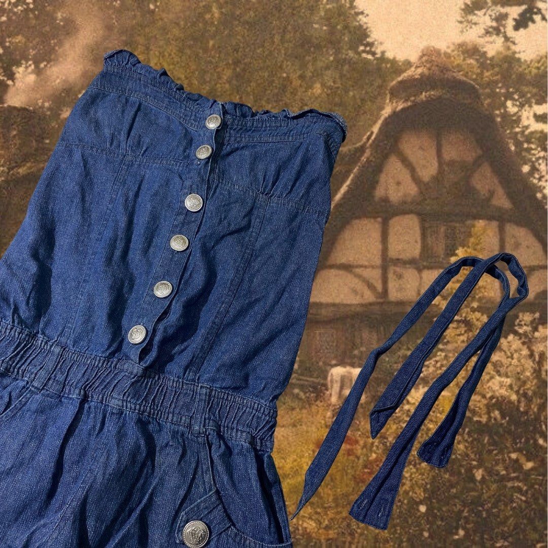 Blue Denim Romper | ACADEME, ALT, Y2K (Category: Rompers) located in Sorsogon. Submitted by thrifted_ducko (Listing ID 1277189940, Image 3). Description: W: 34-42 inches • L: 24 inches.