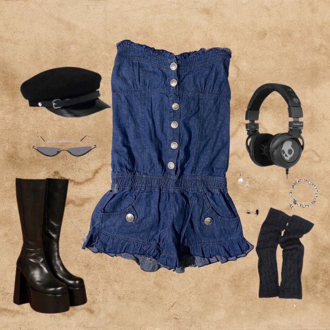 Blue Denim Romper | ACADEME, ALT, Y2K (Category: Rompers) located in Sorsogon. Submitted by thrifted_ducko (Listing ID 1277189940, Image 2). Description: W: 34-42 inches • L: 24 inches.