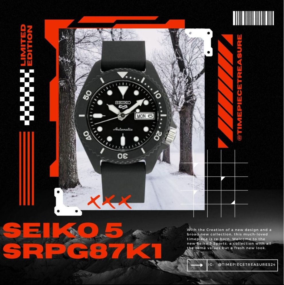 BNIB SEIKO 5 SPORTS BLACK SILICONE STRAP BEST PRICE