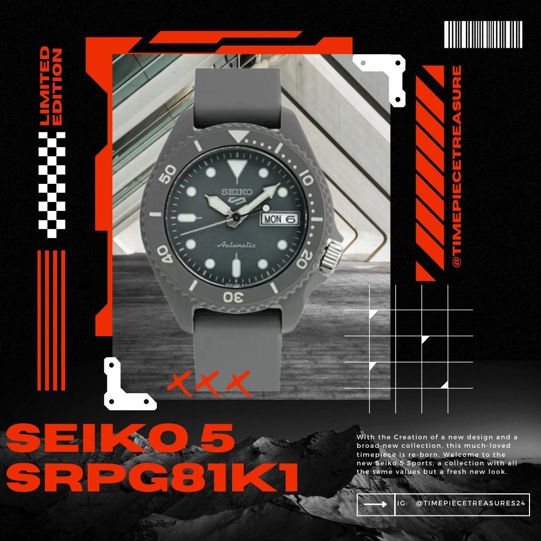 BNIB SEIKO 5 SPORTS DARK GREY SILICON STRAP BEST PRICE Men s