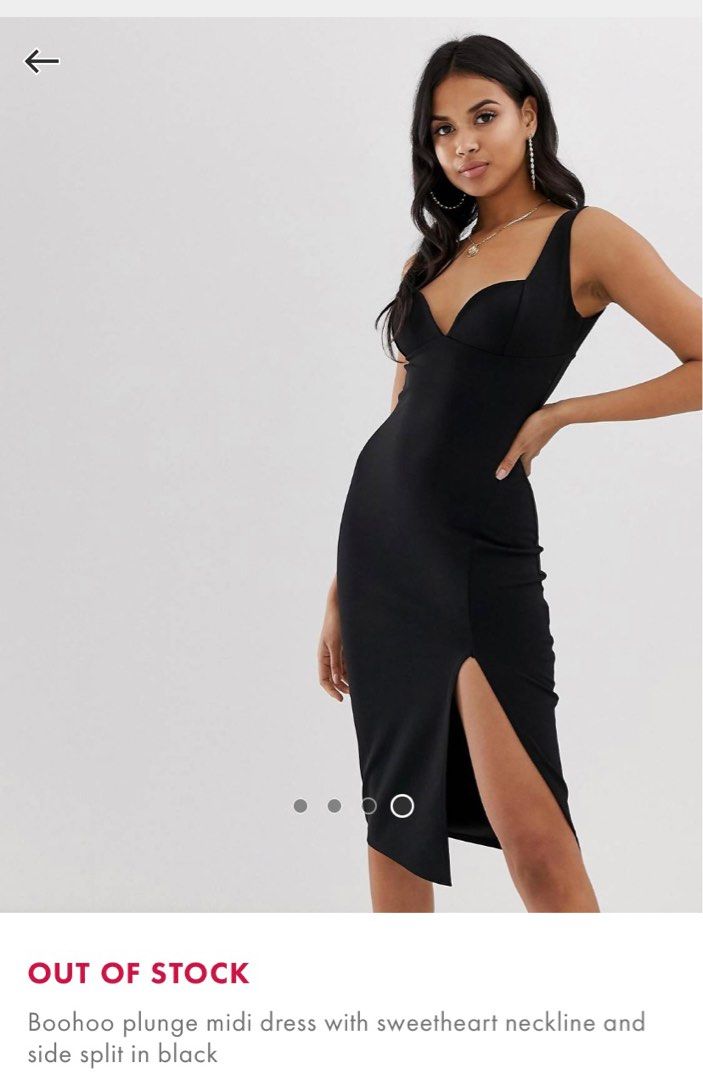 Boohoo plunge midi dress with sweetheart 2025 neckline and side split in black